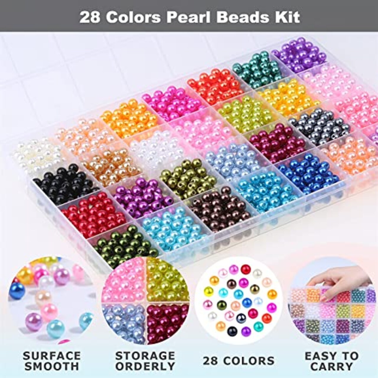 1960 PIECES Pearl Beads, 6mm 28 Colors Multicolor Loose Beads for Crafts with Holes for Jewelry Making, Small Filler Beads for Crafting Bracelet Necklace Earrings